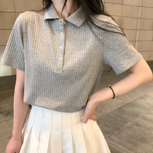 美式甜辣妹polo衫女夏季新款学生设计感修身显瘦网红纯短袖T