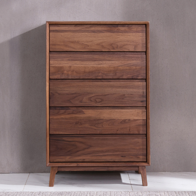 全简北美黑胡桃木极简风格斗柜 家用客厅储物柜 卧室精美收纳柜 五斗柜