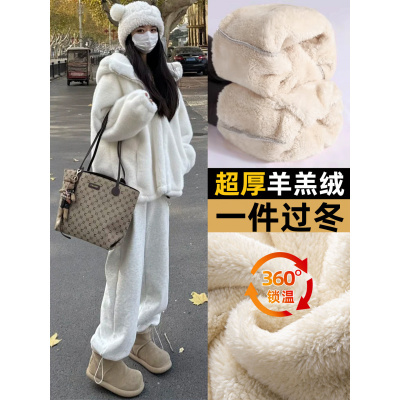 羊羔绒运动裤女秋冬季新款加绒加厚棉裤休闲小个子直筒窄版卫裤子_958