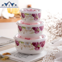 陶瓷保鲜碗三件套冰箱收纳盒微波炉碗密封带盖大号便当盒面碗定购 三维工匠