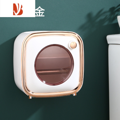 三维工匠网红卫生间纸巾盒厕所轻奢风置物架防水免打孔壁挂式卷纸筒厕纸盒 纸巾盒-白金色[加大加厚-送卷轴]