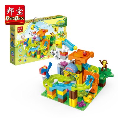 邦宝启智教育系列拼装积木儿童玩具大颗粒3岁以上滑轨滑道拼插机械齿轮趣味小滚珠9725(110颗粒1公仔）