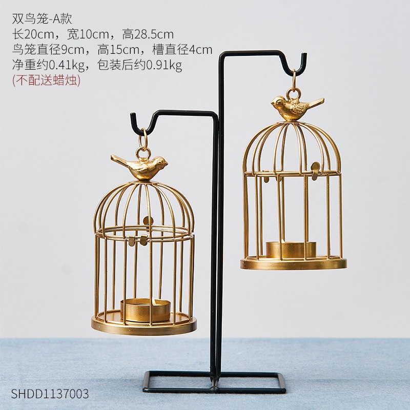 创意烛台西餐烛光晚餐道具蜡烛架餐桌餐厅个性摆件装饰品 铁艺双鸟笼
