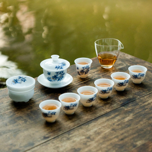 MULTIPOTENT整套功夫茶具套装手绘冰种玉瓷石榴花盖碗茶具精美伴手礼盒