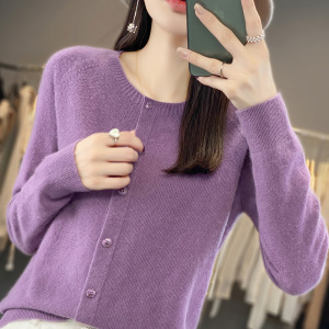 春秋新款一线成衣圆领开衫女款长袖上衣打底衫毛衣外套百搭针织衫