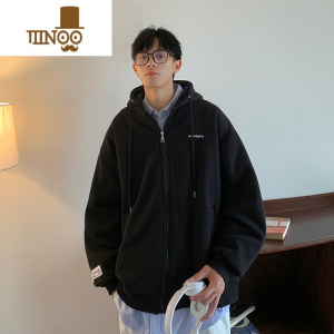 YANXU连帽卫衣男士秋季新款美式宽松休闲拉链开衫外套潮流简约百搭夹克