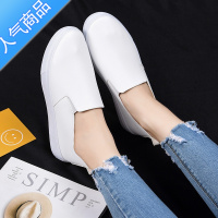 SUNTEK小白鞋女平底舒适学生休闲护士鞋白色皮面防水一脚蹬舒适帆布鞋女