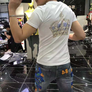 夏季欧货新款字母T恤男士上衣简约半袖衫修身潮圆领体恤
