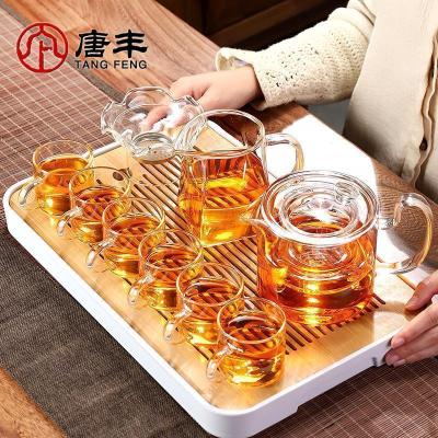 家柏饰(CORATED)玻璃茶具套装可升降过滤茶壶家用竹制干泡盘办公茶台日式z