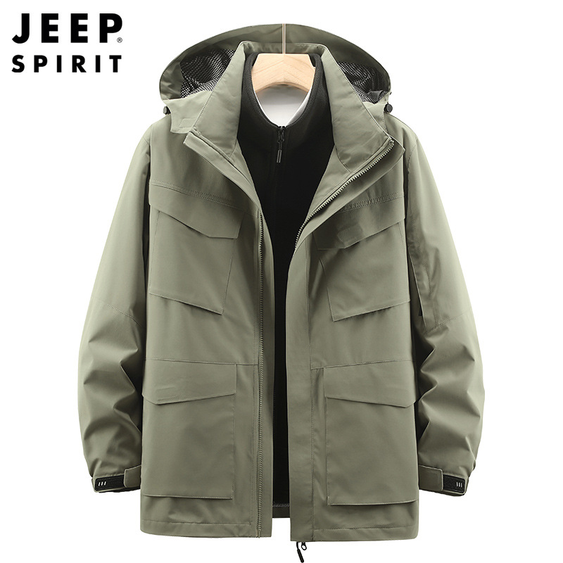 jeep spirit吉普棉服男冲锋保暖内胆外套秋冬三合一防风两件套男装
