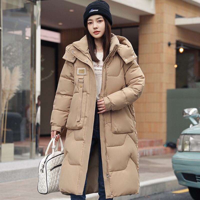 棉服女长款冬季新款过膝加厚韩版宽松连帽棉衣女百搭棉袄外套