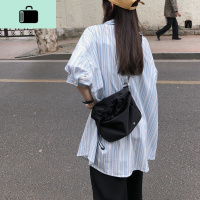 炒酷帅黑色方包 ulzzang抽绳金属插扣粗肩带单肩包斜跨包女NEW LAKE 黑色女斜挎包