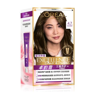 欧莱雅(LOREAL)卓韵霜特润双支膏染发 #4.7亚麻深棕色(染发膏染发剂可分次补染遮白盖白 男女通用)