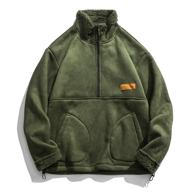 NEWLAKE炉品套头羔绒棉衣卫衣男潮流冬季日系加绒加厚工装外套情侣棉服棉衣