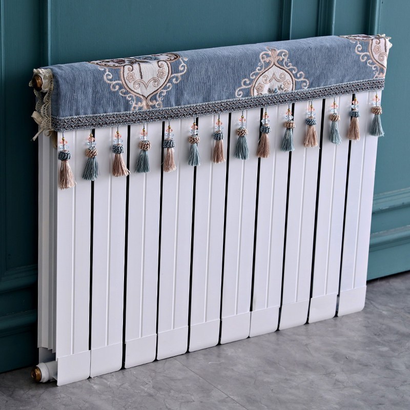 欧式暖气片罩装饰罩子布艺防尘套老式遮挡盖布遮挡帘保护套卫生间 织羽蓝色 长度60cm*厚度10cm*高度(含穗)20cm