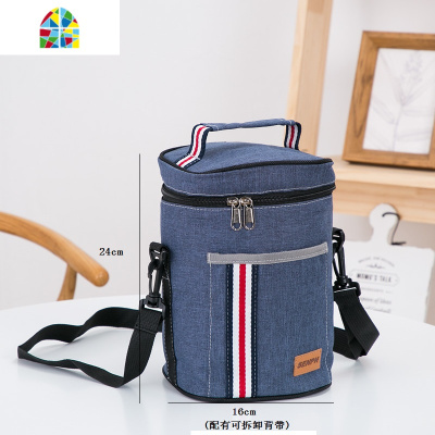 封后圆形保温桶饭盒袋套加厚铝箔早餐带饭兜碗手提包时尚饭盒便当盒包 F #0905长方包22x16x8cm适合22CM饭盒