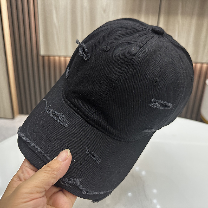 春秋复古破洞鸭舌帽子女时尚百搭街头遮阳弯檐棒遮阳防晒球帽潮男