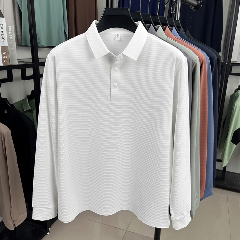 锦氨无痕提花长袖polo衫男秋季新款立体感纯色商务男士T恤