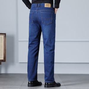 羊羔绒牛仔裤男简约百搭弹力男款裤子春秋中年商务直筒休闲裤男士