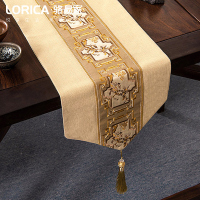 新中式桌旗禅意刺绣茶几餐桌布长条装饰布现代简约电视柜盖巾 南山秀色-米黄 33*280cm(适用桌长2.3米-2.4米)