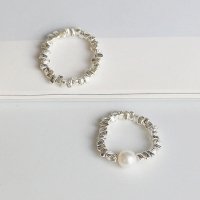 S925纯银碎银子珍珠戒指女ins潮时尚个性弹力小众设计感闭口指环送女朋友老婆情人节七夕生日礼物