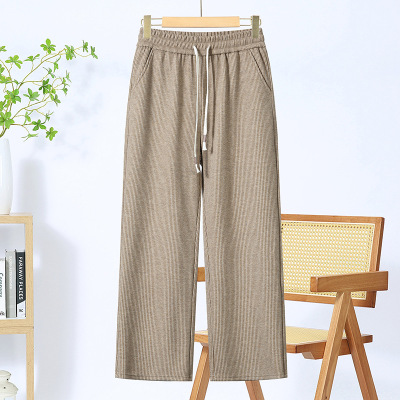 妈妈秋冬装洋气阔腿毛呢直筒裤中老年女冬季松紧腰休闲裤加绒长裤