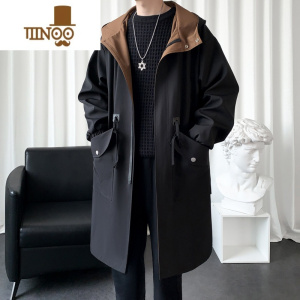 YANXU中长款风衣男2023新款秋季过膝防风外套大码宽松韩版英伦大衣