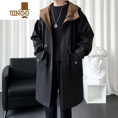 YANXU中长款风衣男2023新款秋季过膝防风外套大码宽松韩版英伦大衣