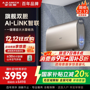 史密斯60升电热水器 家用 双胆扁桶 纤薄黑科技 大屏触控 双擎速热 E60HGDWi一级能效 储水式
