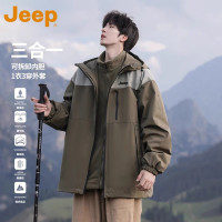 JEEP吉普户外冲锋夹克男士2025春秋新款三合一防风连帽外套上衣男