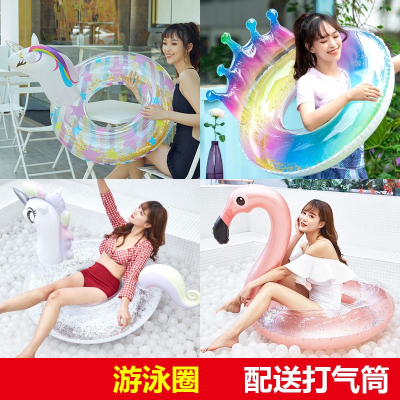 游泳圈魅扣成人女加厚充气游泳圈儿童火烈鸟大人浮圈坐圈