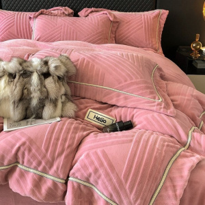 轻奢加厚牛奶绒四件套感花珊瑚绒被套床单冬季保暖床品套件