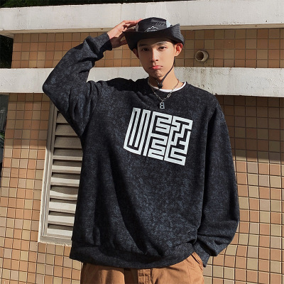 春秋季新款男士韩版字母印花圆领长袖卫衣潮情侣网红同款时尚上衣