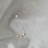 s925纯银紫色滴釉蝴蝶结珍珠项链气质温柔高级感锁骨链配饰女送女朋友老婆情人节七夕生日礼物