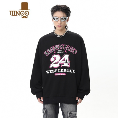 YANXU2023新款潮牌字母刺绣圆领卫衣男生秋季美式复古宽松情侣上衣