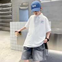 男大童夏装白色polo衫短袖T恤2025新款儿童装夏季宽松帅气上衣潮