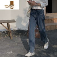 YANXUEli 复古水洗韩系丹宁牛仔裤男潮阔腿直筒ins休闲宽松松紧腰长裤