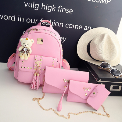 双肩背包女潮流2019新款韩版百搭铆钉学院风中学生书包时尚双肩包诺妮梦