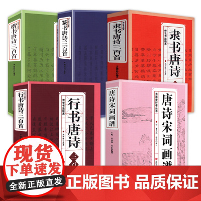 5册 唐诗宋词画谱行书唐诗三百首隶书唐诗三百首篆书唐诗三百首楷书唐诗三百首传世书法经典书画爱好者丛书书籍