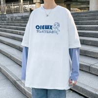 SUNTEK文艺男女店 假两件长袖t恤男宽松港风潮流百搭休闲圆领春秋季上衣T恤