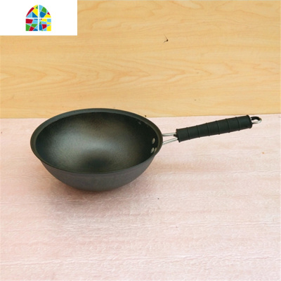 老式铸铁不沾无涂层生铁宝宝辅食锅奶锅家用单人小炒锅迷你小铁锅 FENGHOU 34cm带耳平底把手颜色随机