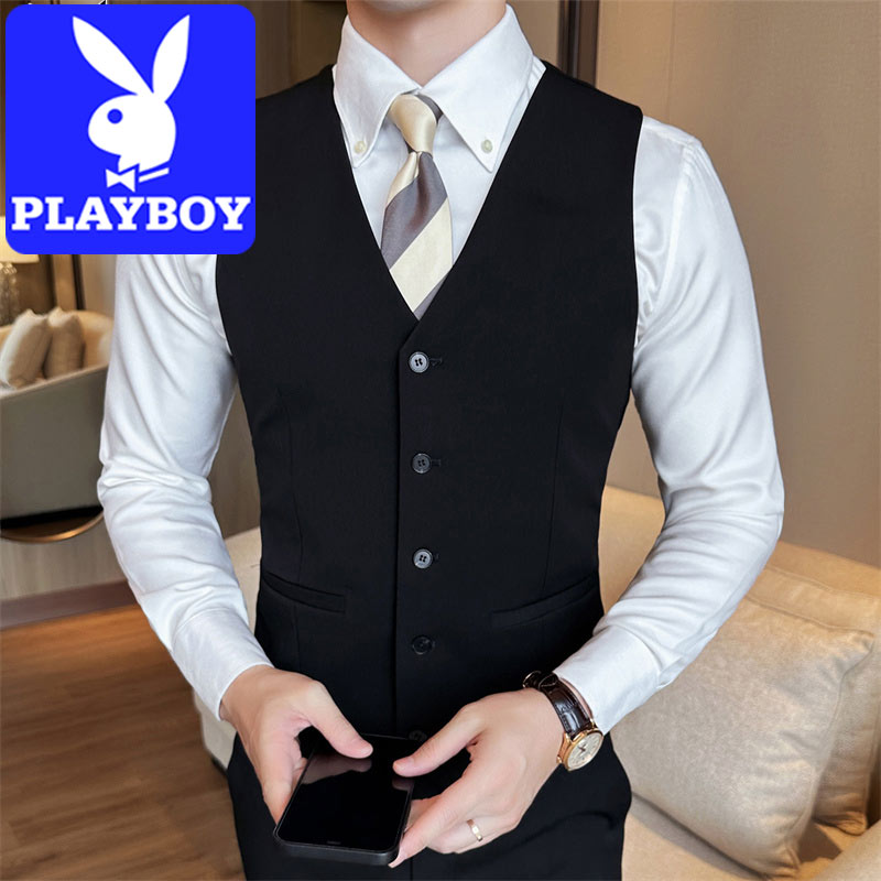 花花公子西装马甲男士2025秋季新款商务休闲内衬纯色透气男款马夹