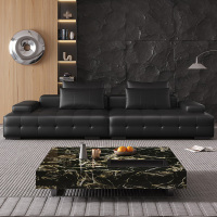 虔度大容量三人位皮质沙发简约北欧设计多功能可调节头枕家用客厅高档品质