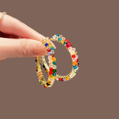 夸张彩色水晶大耳圈女轻奢高级感气质大气耳环小众设计圆脸耳饰送女朋友老婆情人节七夕生日礼物