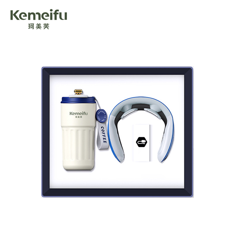 珂美芙 316不锈钢数显咖啡杯+护颈仪商务礼盒 蓝色450ml 套