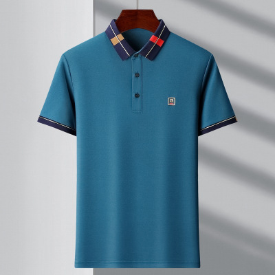 春夏季新款男士纯色短袖Polo衫商务休闲轻商务翻领长绒棉男装