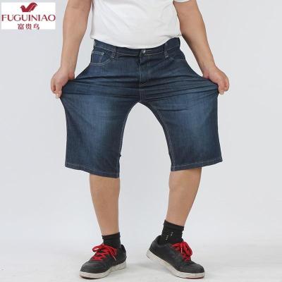 富贵鸟（FUGUINIAO）潮流新款夏装新款男士弹力牛仔短裤加肥加大码五分牛仔裤30-52码深蓝色