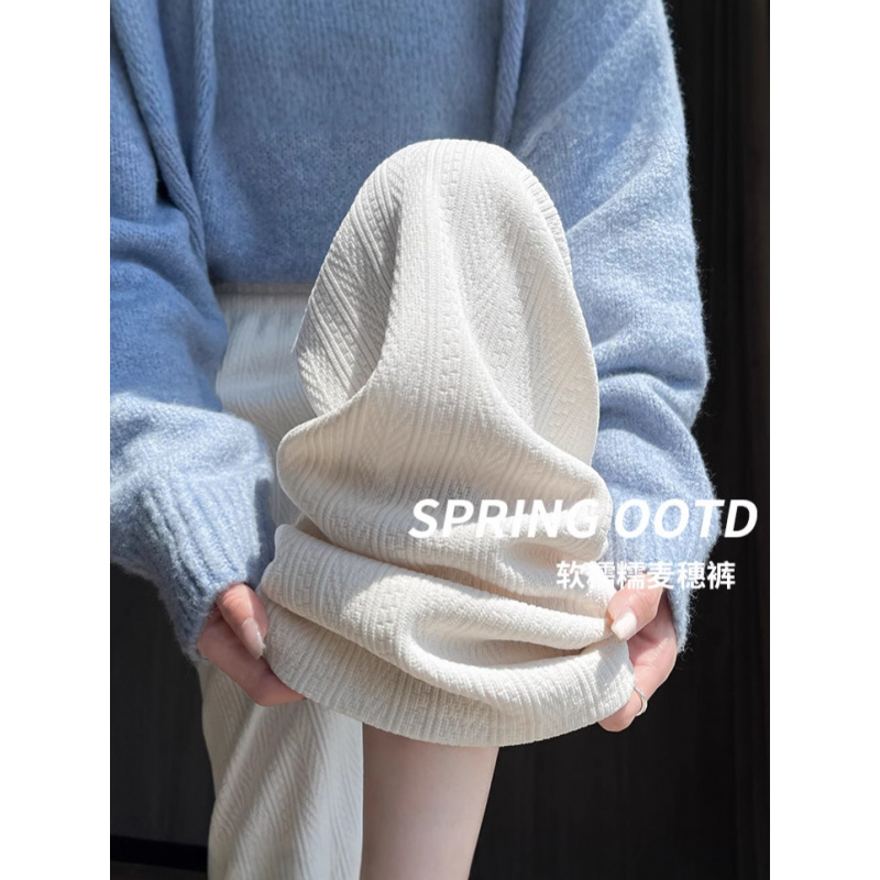 雪尼尔阔腿裤女春秋季高腰垂感窄版麦穗直筒宽松慵懒风休闲针织裤