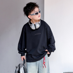 儿童宽松T恤长袖圆领休闲上衣2026新款大男童洋气韩版潮酷打底衫