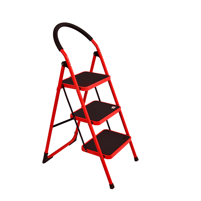 好企来 碳钢 3步圆扶手钢管梯 红 BY—0046 1.2米/架